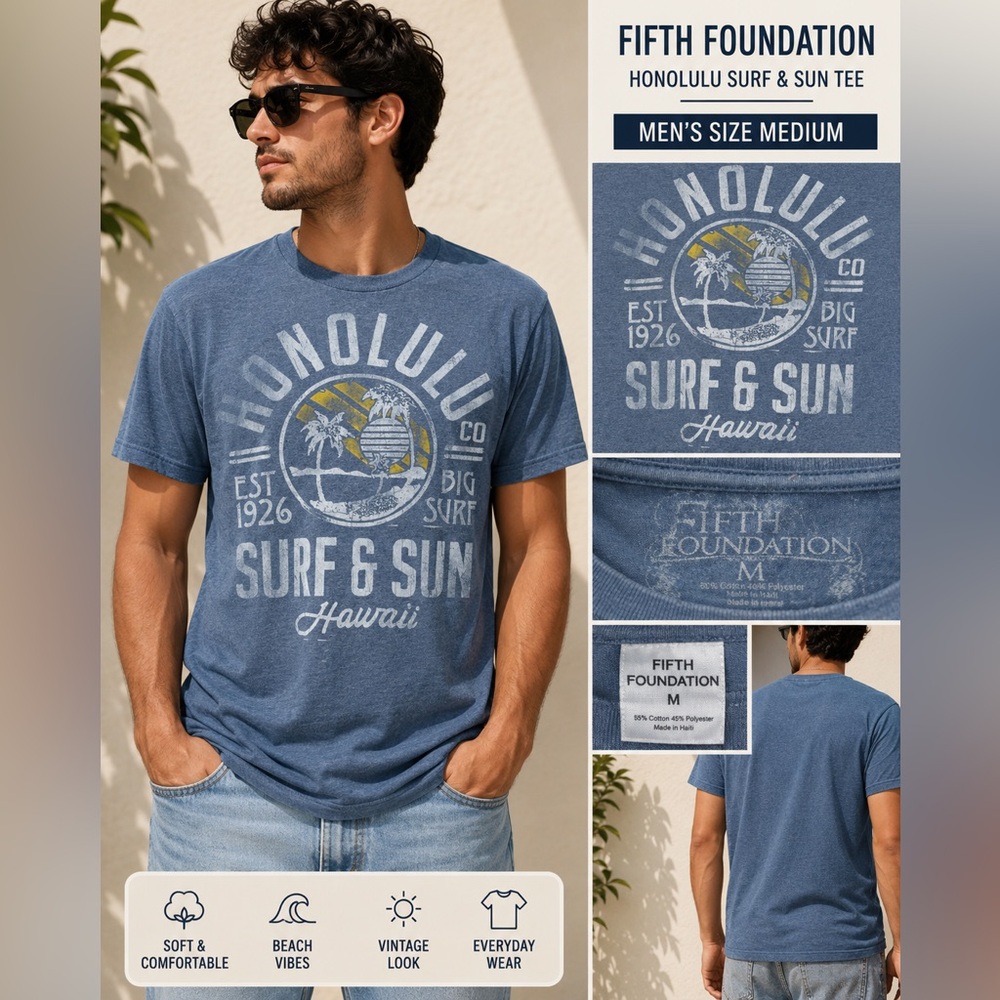 Fifth Foundation Honolulu Surf & Sun Graphic Tee Blue Size Medium